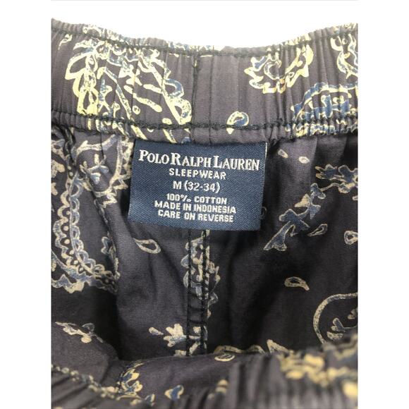 Polo Ralph Lauren Sleep Pants Medium Navy Paisley Elastic Waist Drawstring - Picture 7 of 7